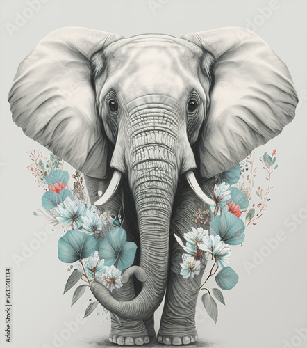 elephant with flowers color art