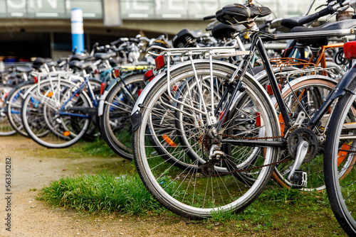 Many bicycles on the parking.