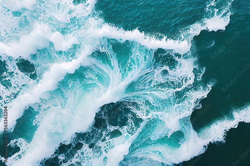Breaking wave of the sea from Drone. Genarative AI