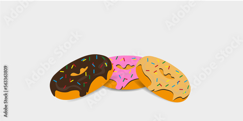 Donuts with pink and chocolate icing. Realistic 3d vector object. food icon set © Khanaya