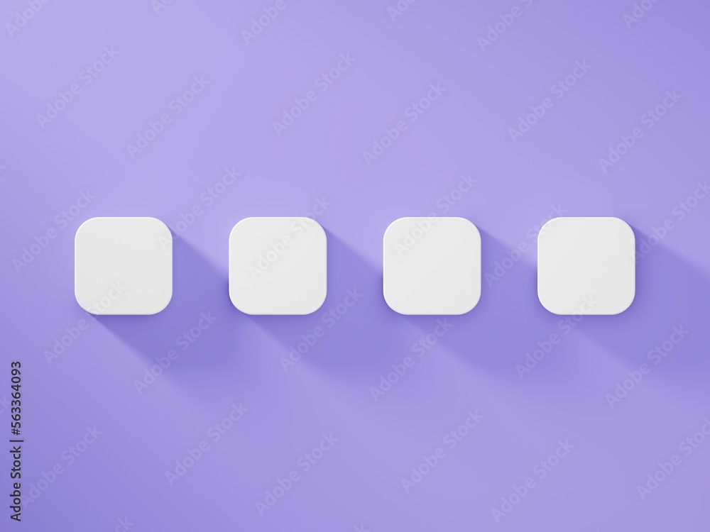 Set of four icons, blank empty white square icons, on blue background and soft shadows Set of four icons, blank empty white square icons, on blue background and soft shadows