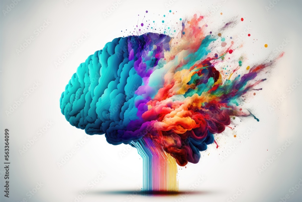 Generative AI illustration of head rainbow brain colorful explosion in ...
