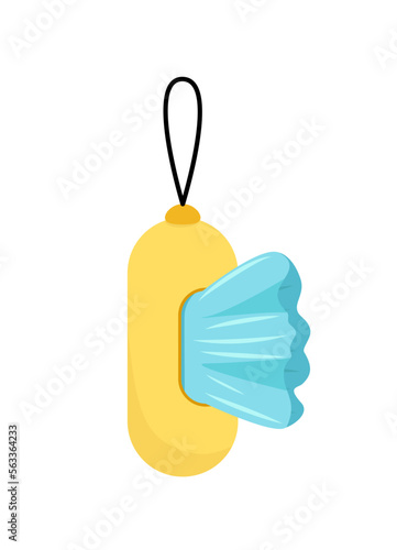 Poop bags in holder. Packet for dog poo. Flat, cartoon, vector