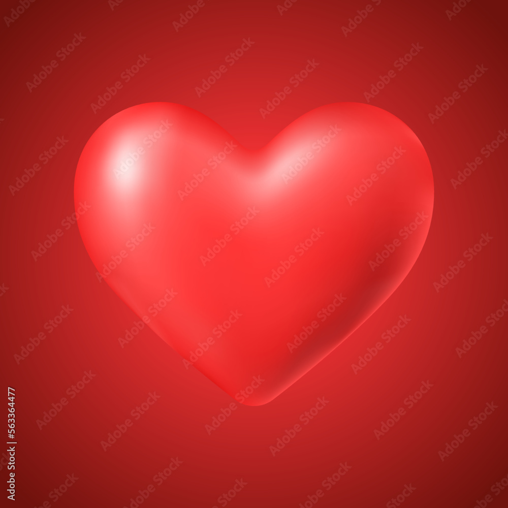 Red 3D heart on red background. Vector illustration. Beautiful design element for poster, banner, icon, button, greeting card, invitation, social post.