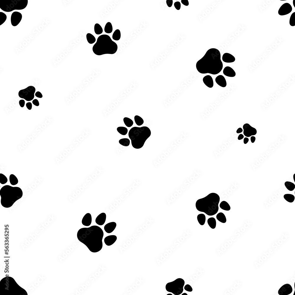 Paw print seamless pattern. Dog, cat, pet, animal paws. Flat, cartoon, vector Paw print seamless pattern. Dog, cat, pet, animal paws. Flat, cartoon, vector