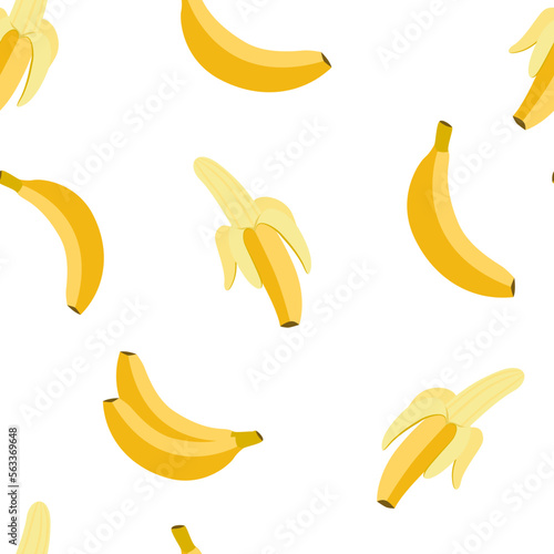 Banana seamless patterns. Peeled banana. Flat, vector