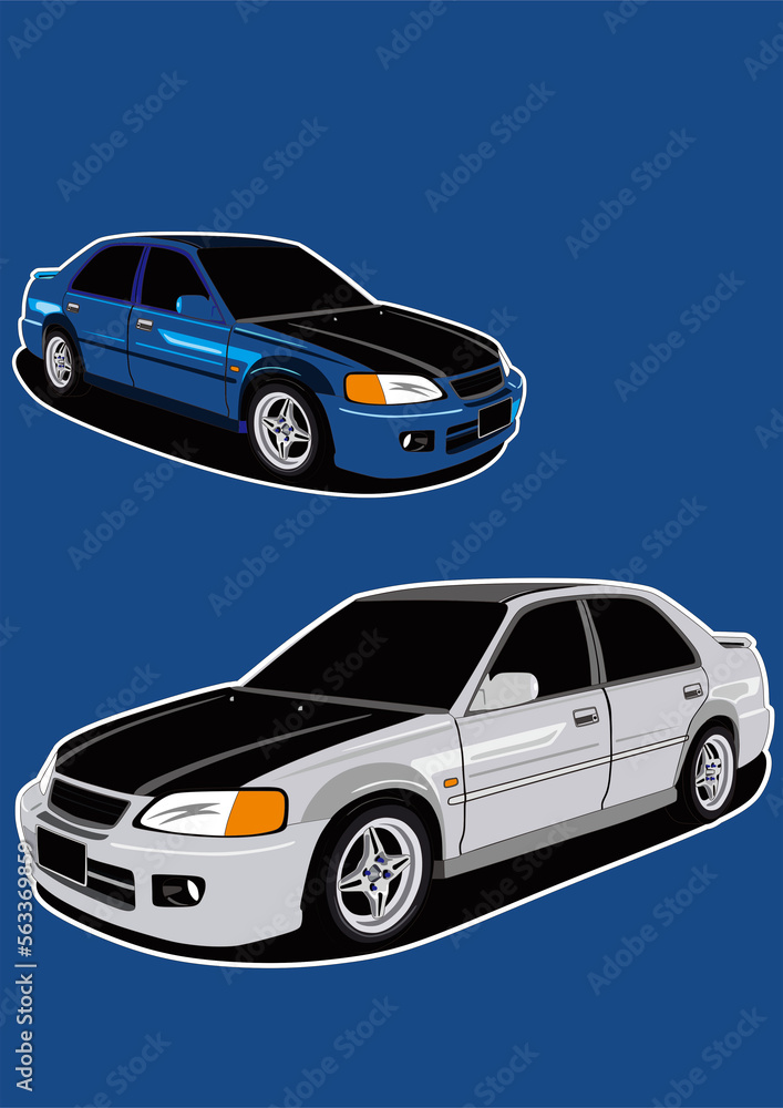 Two Sedan Cars Iconic with Blue Background