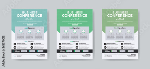 Conference flyer and invitation banner template design. Annual corporate business workshop, meeting & training promotion poster. Online digital marketing horizontal cover layout with logo & icon.