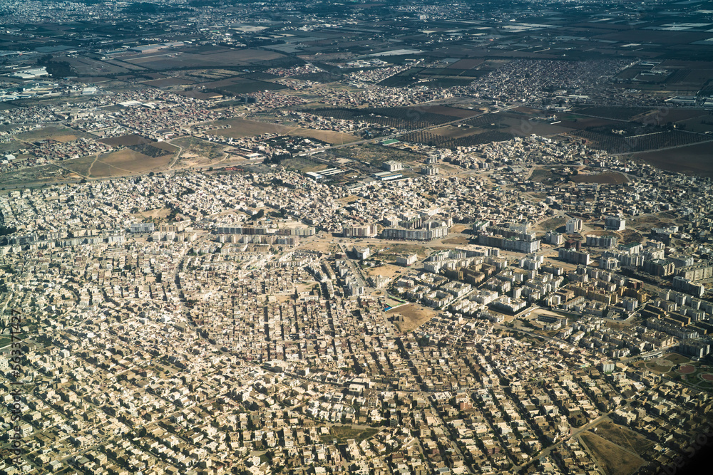 Obraz premium Aerial view of Tunisia during the flight Monastir to Lyon - view of Tunis -Tunisia