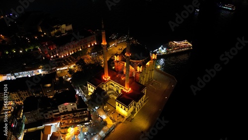 The course of life. Istanbul night view from above. Traffic jams of the metropolis. The view from the drone.