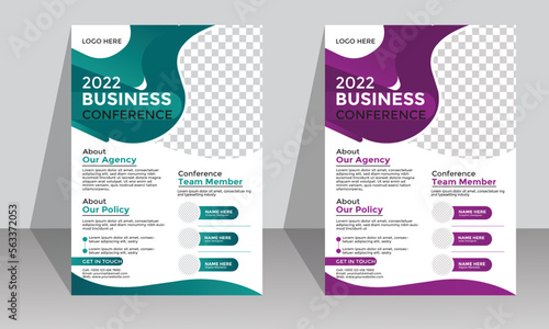 
Corporate business flyer template design set with blue-green, violet and white color 