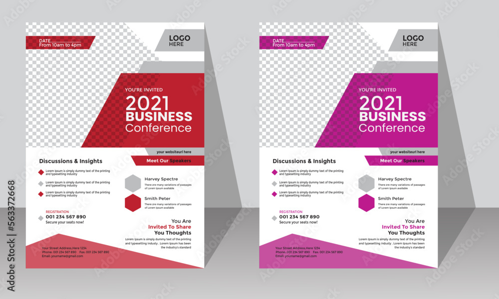 Corporate business flyer template design set with Light-violet white and dep-red