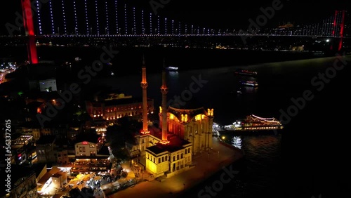 The course of life. Istanbul night view from above. Traffic jams of the metropolis. The view from the drone.