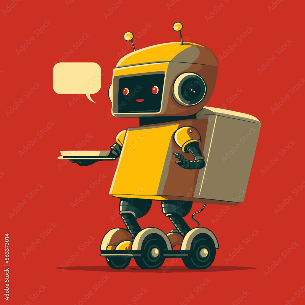 Cartoon robot with a box in his hand. Vector illustration. Cartoon robot with a box in his hand. Vector illustration.