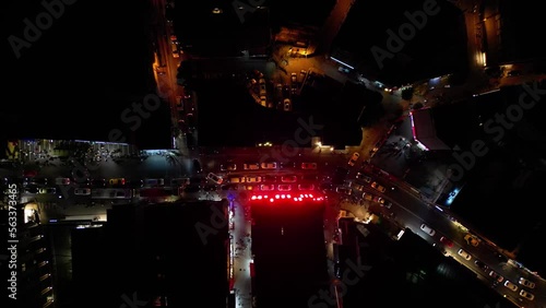 The course of life. Istanbul night view from above. Traffic jams of the metropolis. The view from the drone.
