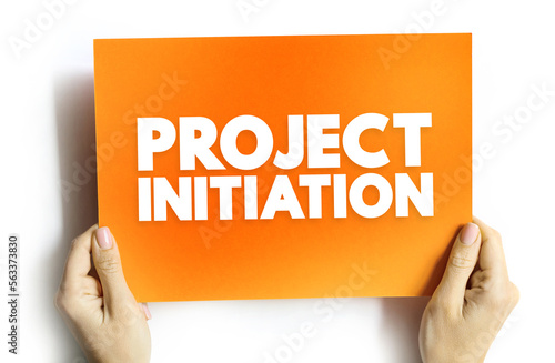 Project initiation - first step in starting a new project, text on card concept for presentations and reports