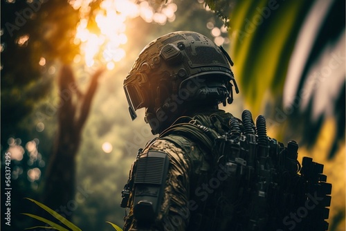 Obraz na plátne infantry soldier camouflage forest military army, Generative AI