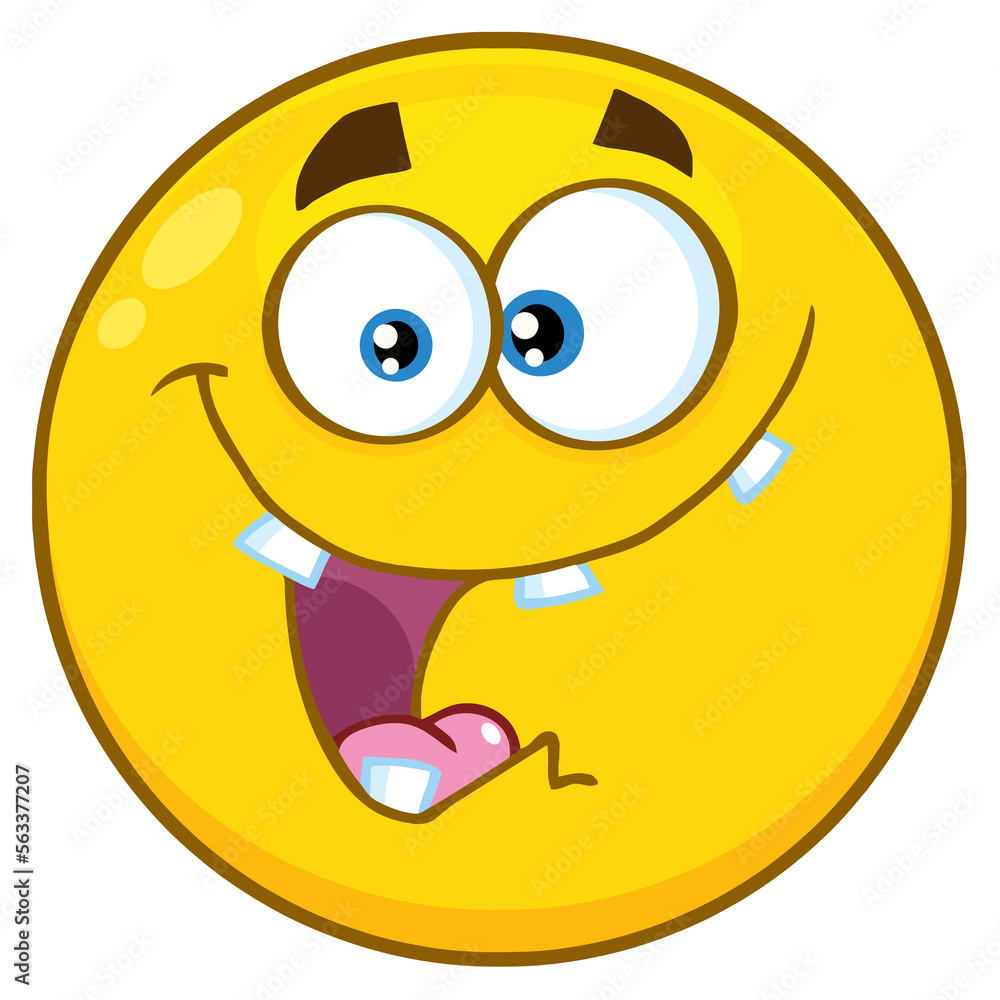 Crazy Yellow Cartoon Smiley Face Character With Expression. Hand Drawn Illustration Isolated On Transparent Background