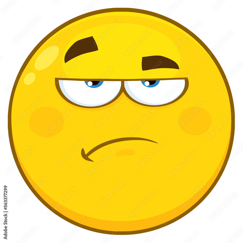 Fototapeta premium Grumpy Yellow Cartoon Emoji Face Character With Sadness Expression. Hand Drawn Illustration Isolated On Transparent Background