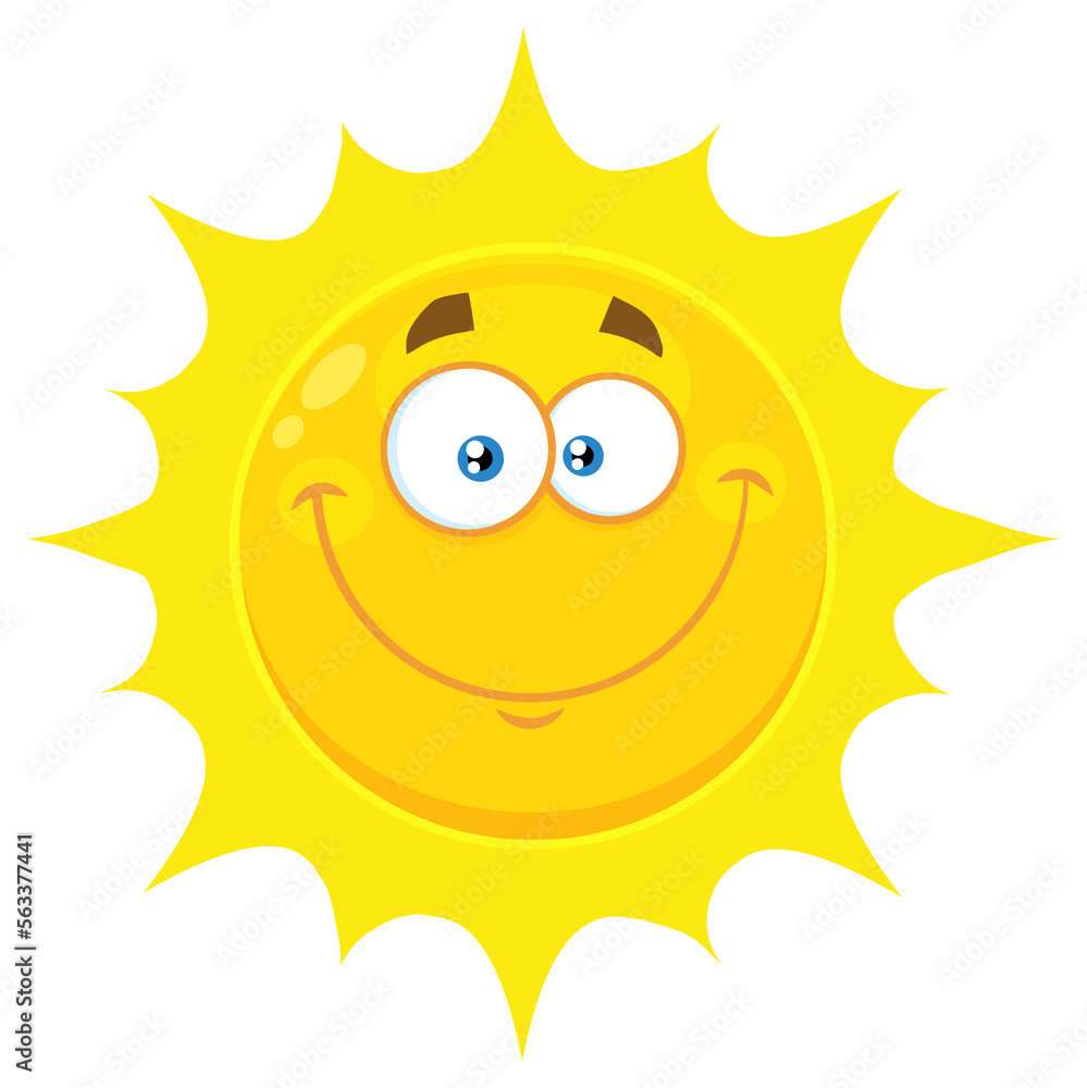 Smiling Yellow Sun Cartoon Emoji Face Character With Happy Expression. Hand Drawn Illustration Isolated On Transparent Background