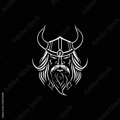 Line art drawing of a viking face simple line art illustration template