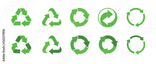 Recycling icons set isolated on white background. Arrow that rotates endlessly recycled concept. Recycle eco symbol, Ecology icons collection recycling garbage. Vector illustration 10 eps. photo