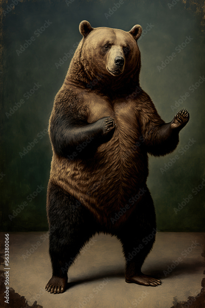 a large brown bear standing on its hind legs, animals, art illustration 