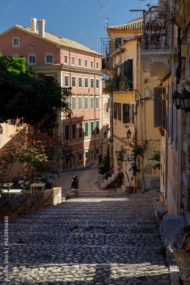 Corfu Island alleys and streets tourist resort in Greece.