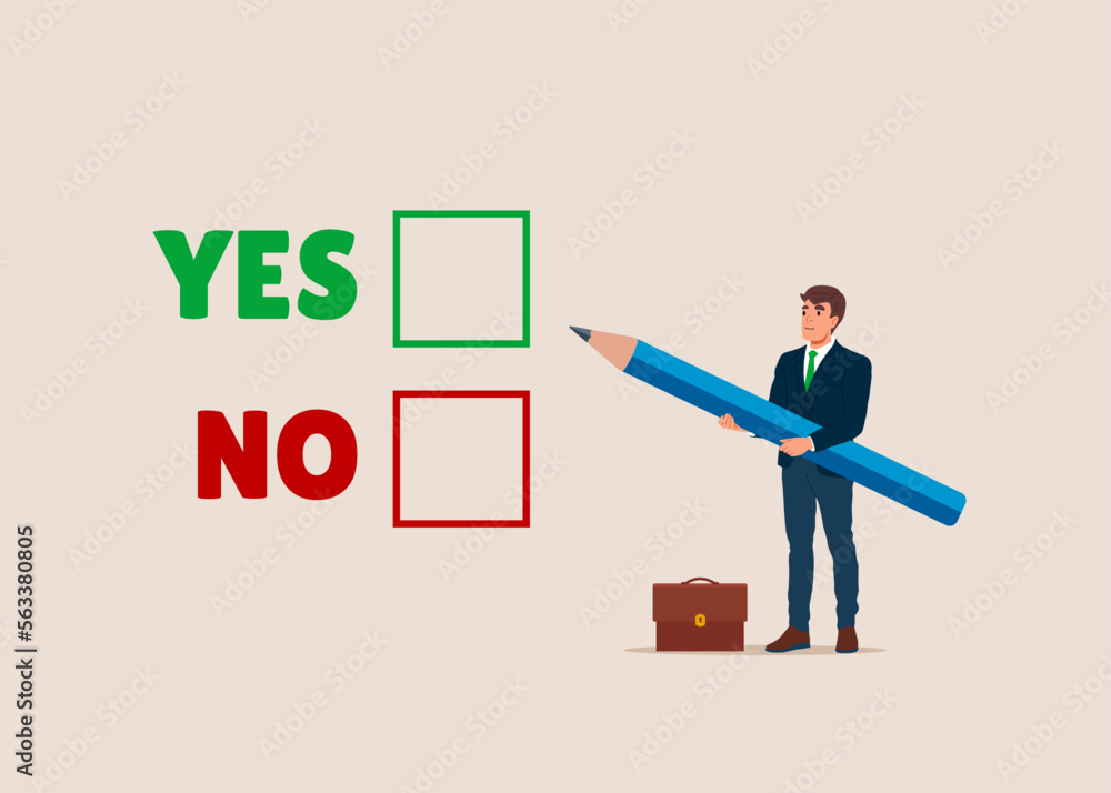 Compare, Yes or no answer to asking question as choice decision. Business decision. Flat vector illustration.