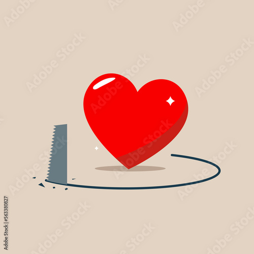 Fraud and failure love. Away trap metaphor. Love problem. After love failure, burnout or no inspiration.  Flat vector illustration