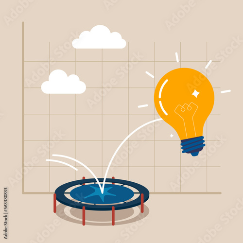 Light bulb or idea price rebound. Vector flat illustration