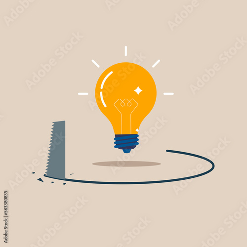 Idea theft and expensive light bulb. Fraud and failure business. Loan away trap metaphor. Flat vector illustration.