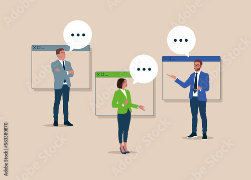 Business team join meeting from Video Conferencing Platforms. Online meeting. Flat vector illustration.