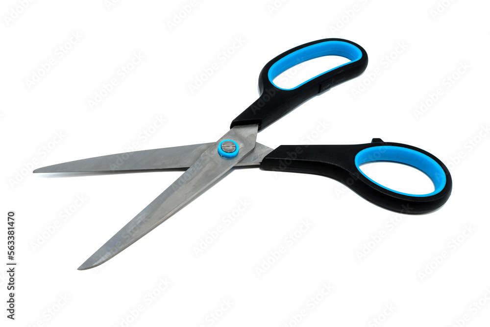 Stationery scissors on a white background close-up. Scissors Stationery scissors on a white background close-up. Scissors