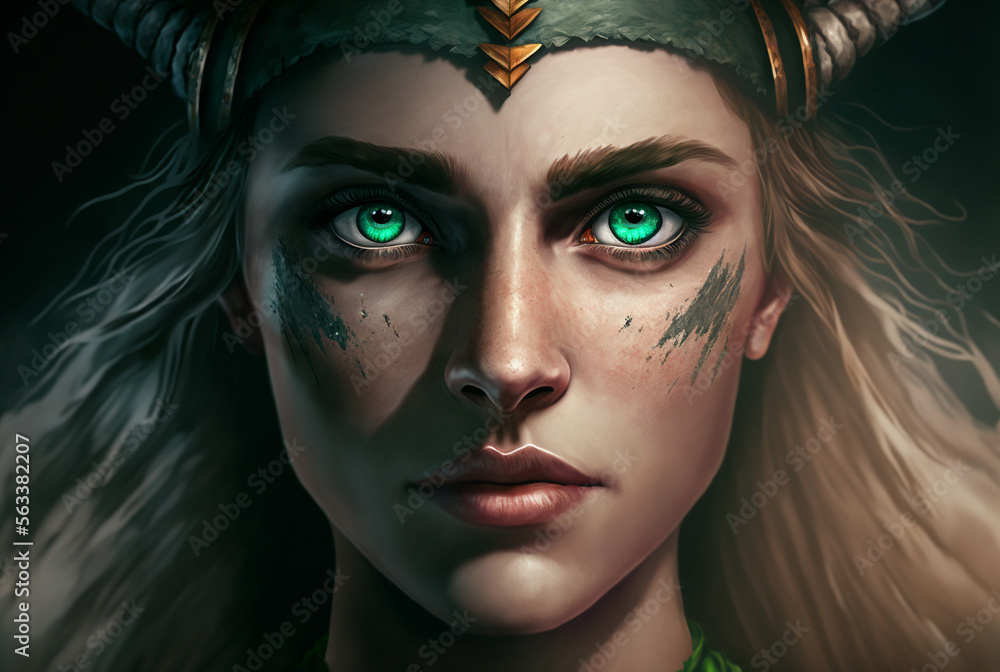 Beautiful viking woman with green eyes