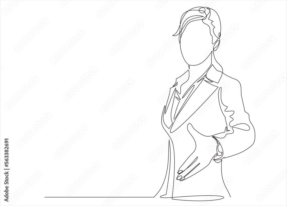 Continuous one line drawing of business woman. Business concept one line illustration. Business woman line abstract portrait minimalist contour drawing. Continuous one line drawing of business woman. Business concept one line illustration. Business woman line abstract portrait minimalist contour drawing.