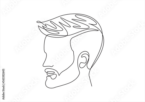 Continuous one line drawing of man portrait. Hairstyle of a beard mustache bangs. Fashionable men's style.