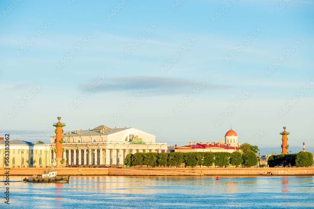 Sights of Saint Petersburg. Summer in Russia. Spit of Vasilyevsky Island
