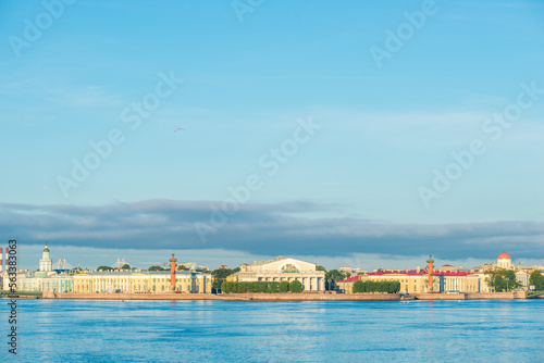 Sights of Saint Petersburg. Summer in Russia. Spit of Vasilyevsky Island