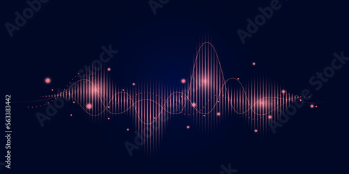 Abstract wave on dark blue background. Music wave, electronic music, music written by AI, big data, concept. Vector photo