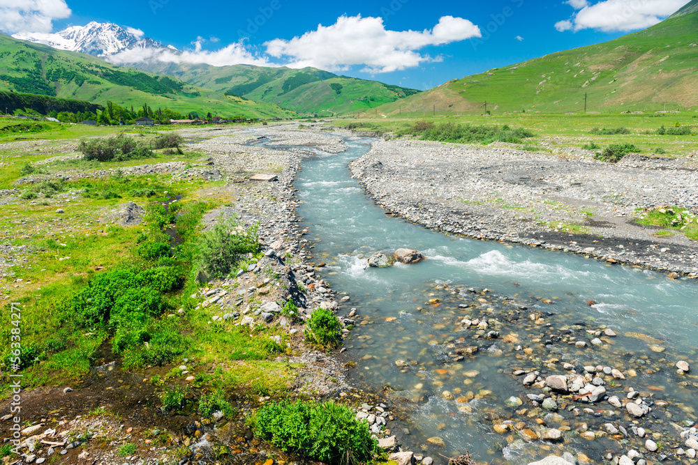 Obraz premium Picturesque rocky mountain river in the valley of the mountains of the North Caucasus. Russia