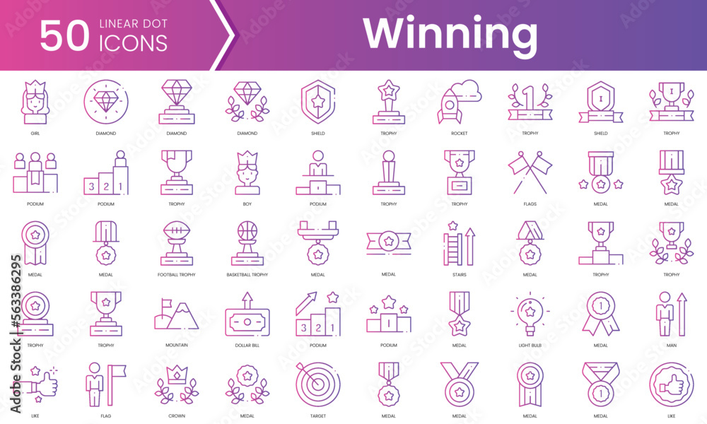 Set of winning icons. Gradient style icon bundle. Vector Illustration