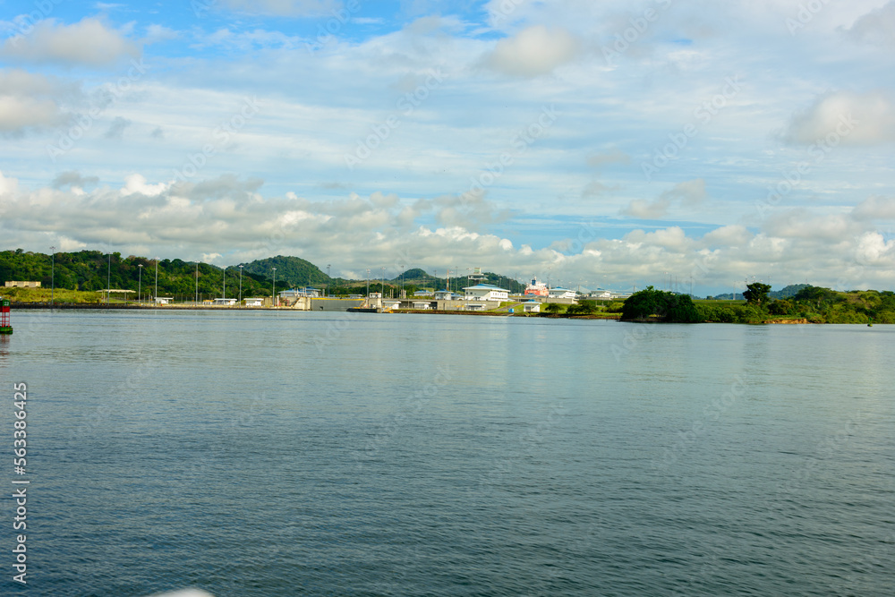 Approaching the Miraflores lock on the Panama canal