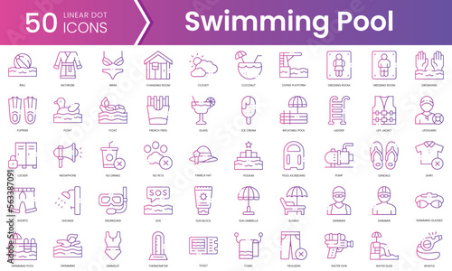 Set of swimming pool icons. Gradient style icon bundle. Vector Illustration