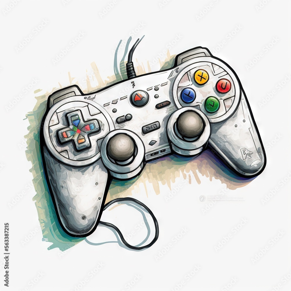 a drawing of a video game controller with buttons on it's side and a cord  attached