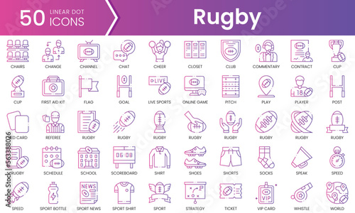 Set of rugby icons. Gradient style icon bundle. Vector Illustration