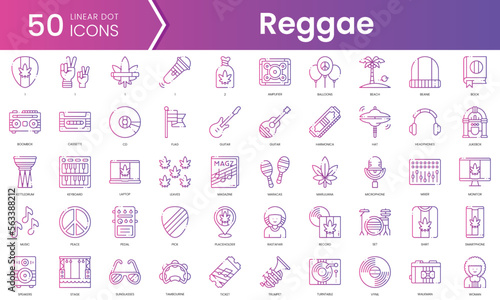 Set of reggae icons. Gradient style icon bundle. Vector Illustration