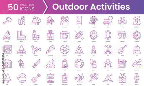 Set of outdoor activities icons. Gradient style icon bundle. Vector Illustration