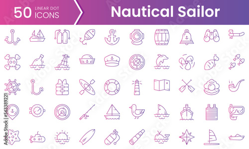 Set of nautical sailor icons. Gradient style icon bundle. Vector Illustration