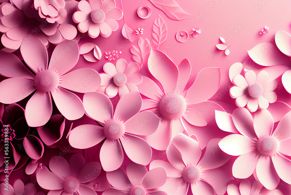 Pink flowers on a pink background. Generative AI,